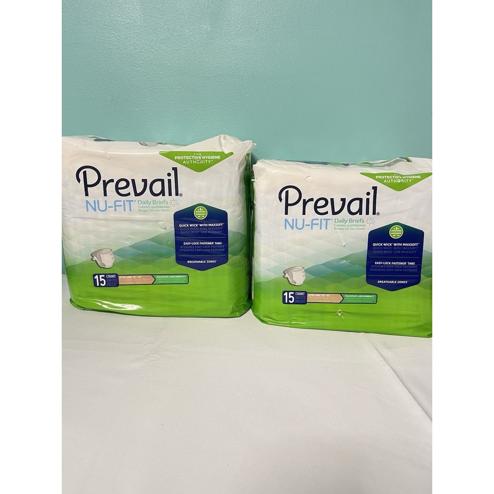 Prevail Nu-Fit Incontinence Brief XL Breathable Maximum 15‎ Ct 2 Pack